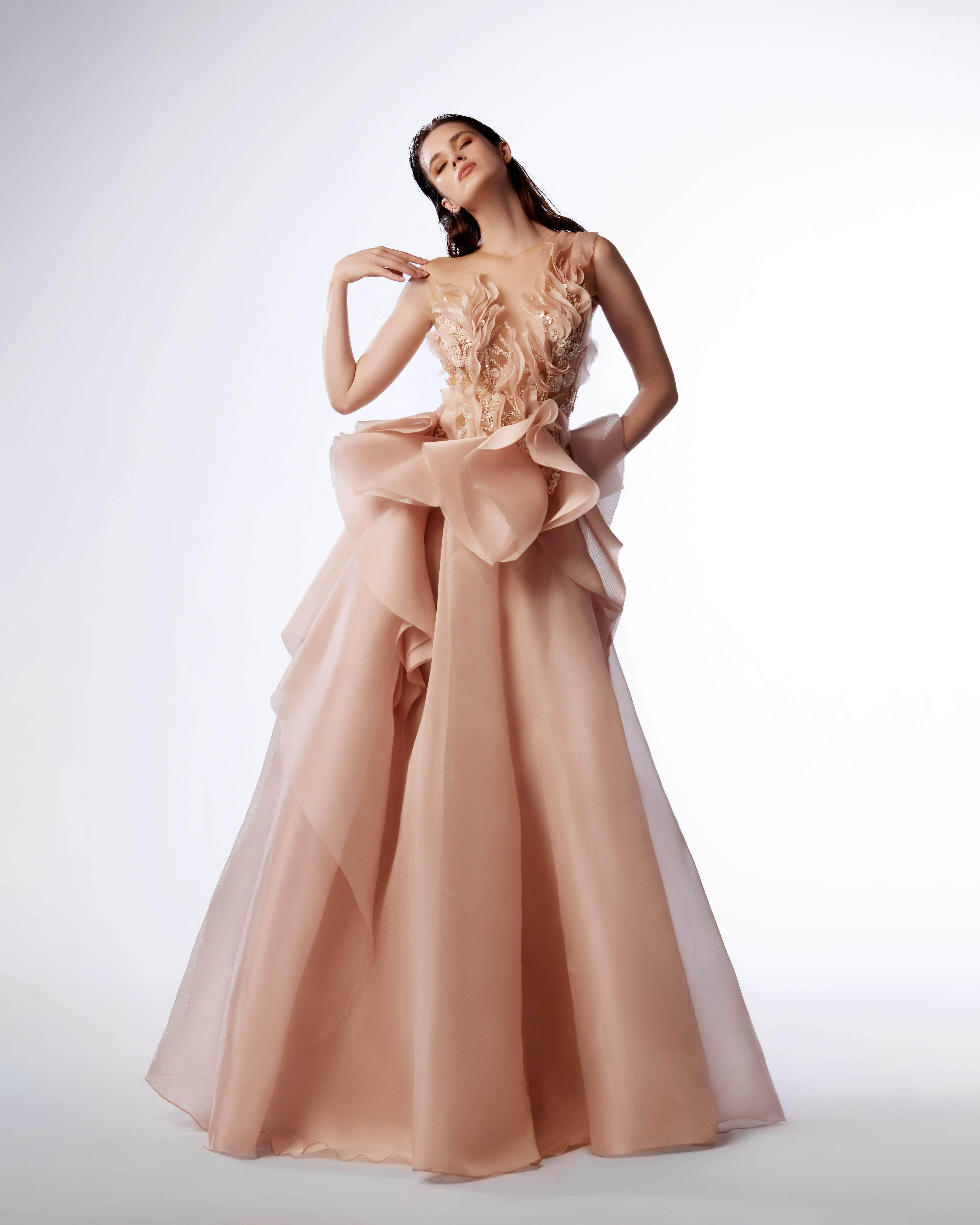 Image of MNM Couture G1723 - Ruffled Peplum Evening Gown