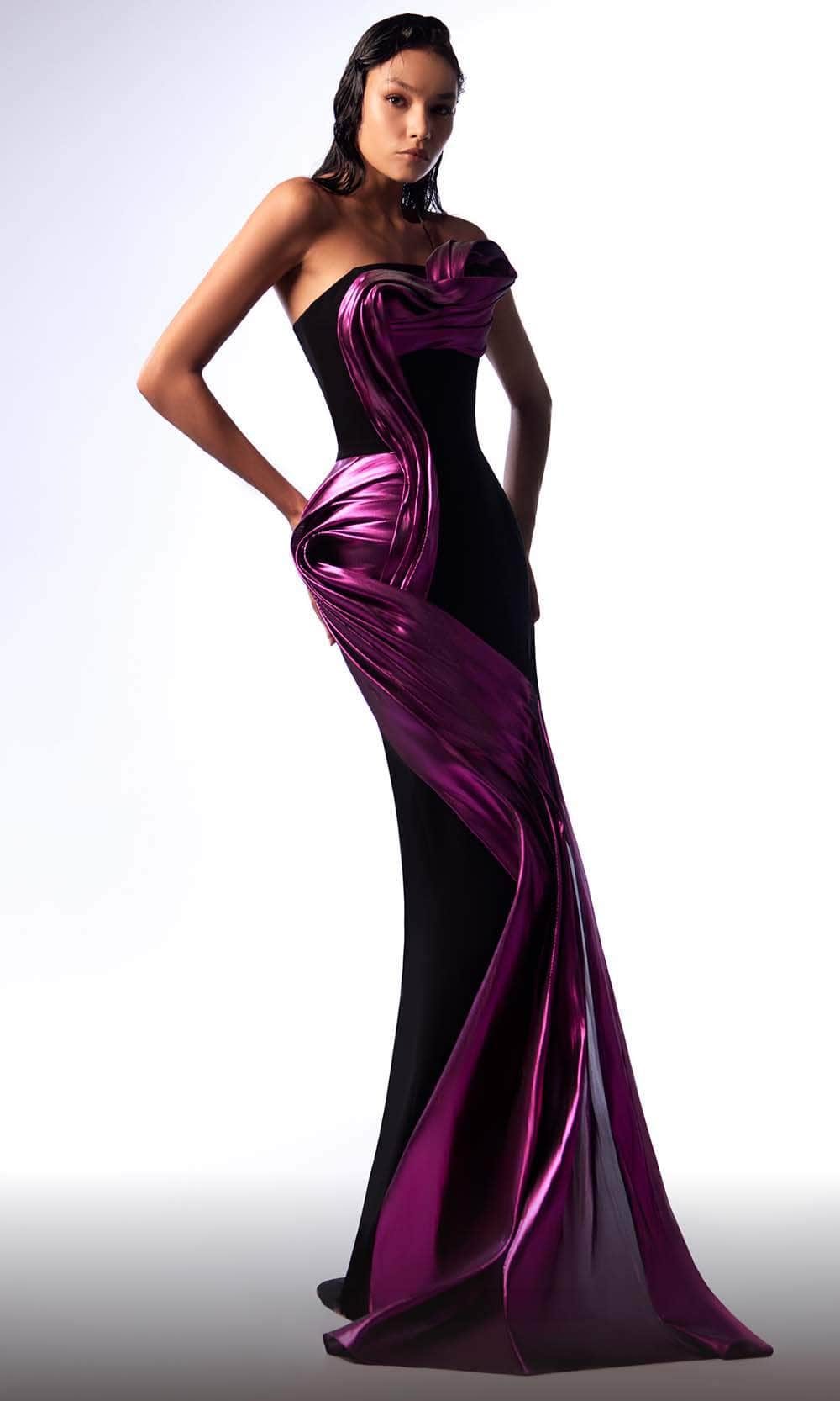 Image of MNM Couture G1730 - Metallic Sash Evening Dress