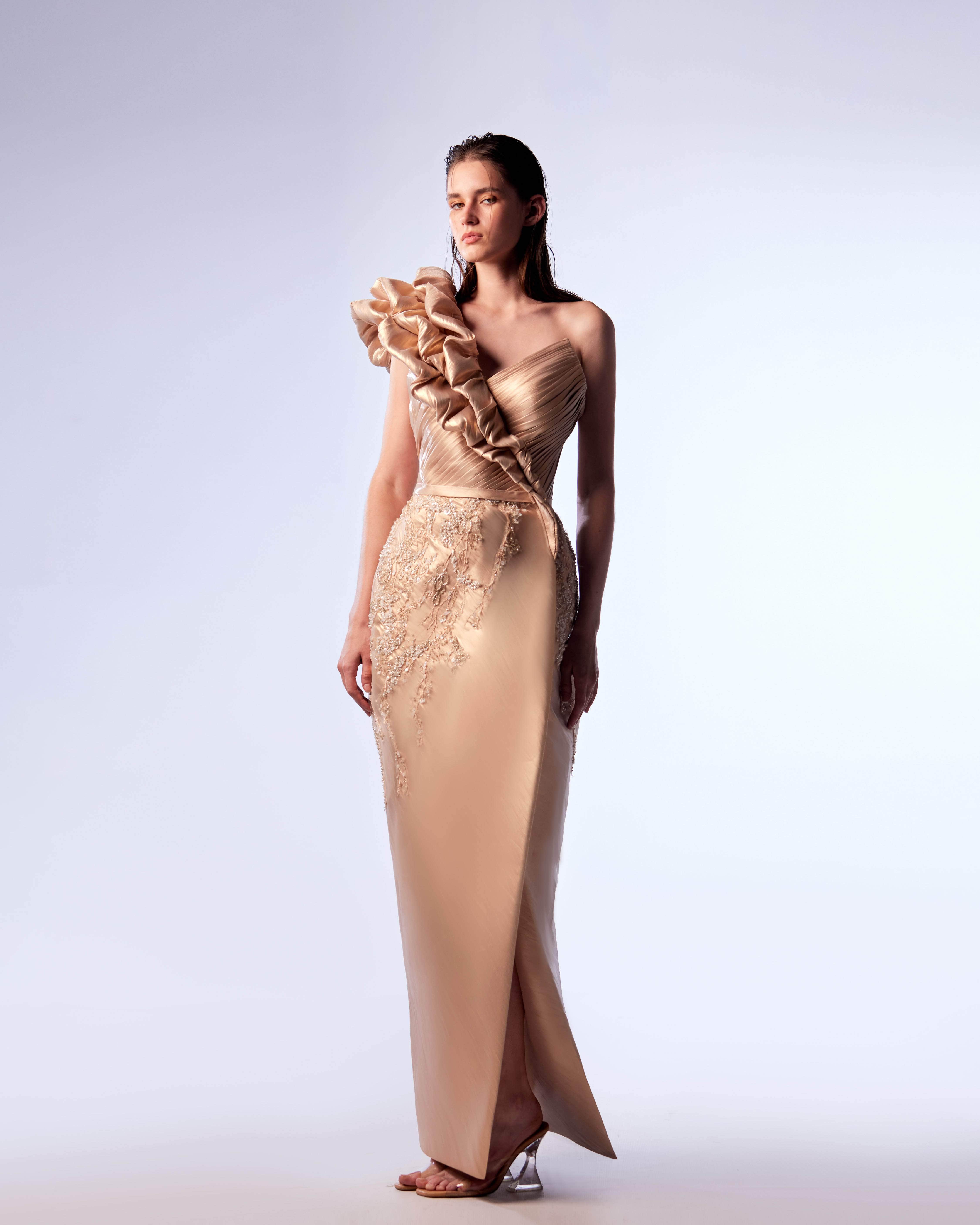 Image of MNM Couture G1733 - Ruffled One Shoulder Evening Gown