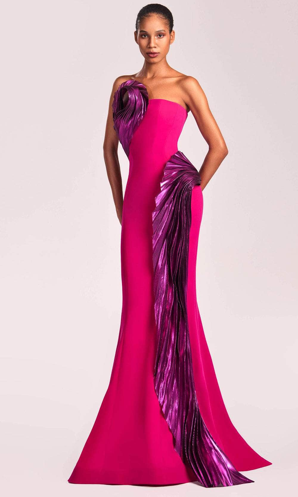 Image of MNM Couture G1838 - Mermaid Skirt Metallic Accent Evening Gown