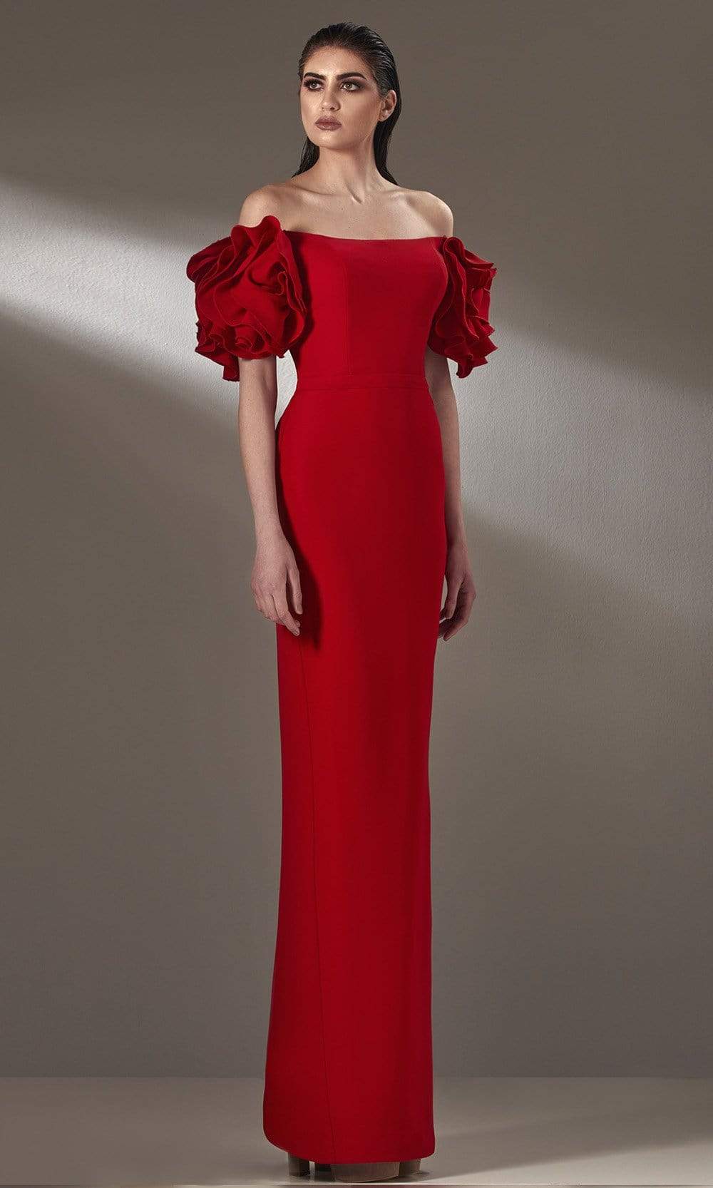 Image of MNM Couture - K3875 Off Shoulder Sheath Evening Dress