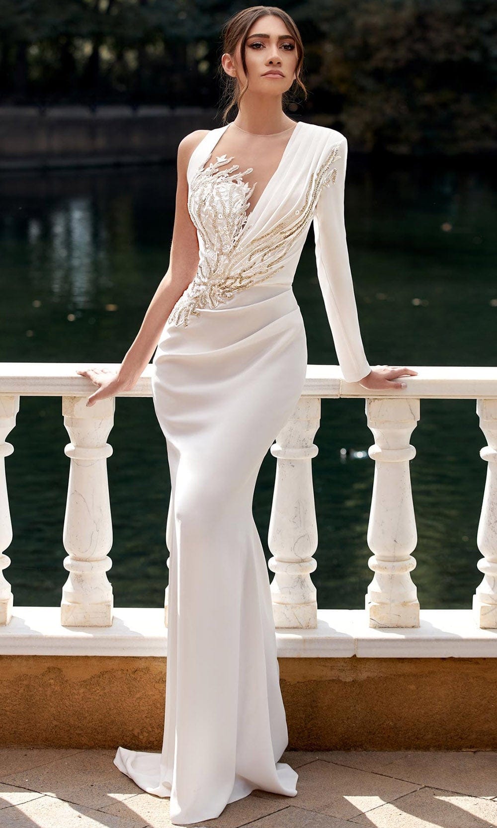 Image of MNM Couture K3940 - Beaded Long Sleeve Evening Gown