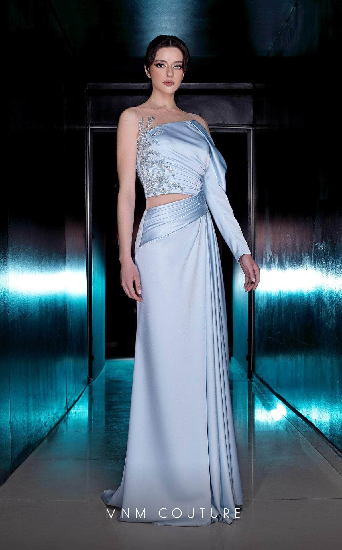 Image of MNM Couture K3987 - One Long Sleeve Prom Dress