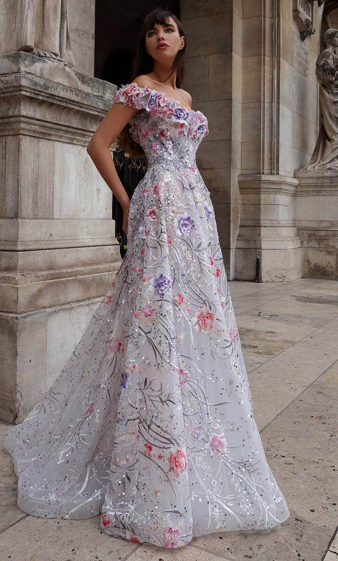 Image of MNM Couture K4013 - Floral Appliqued Prom Gown