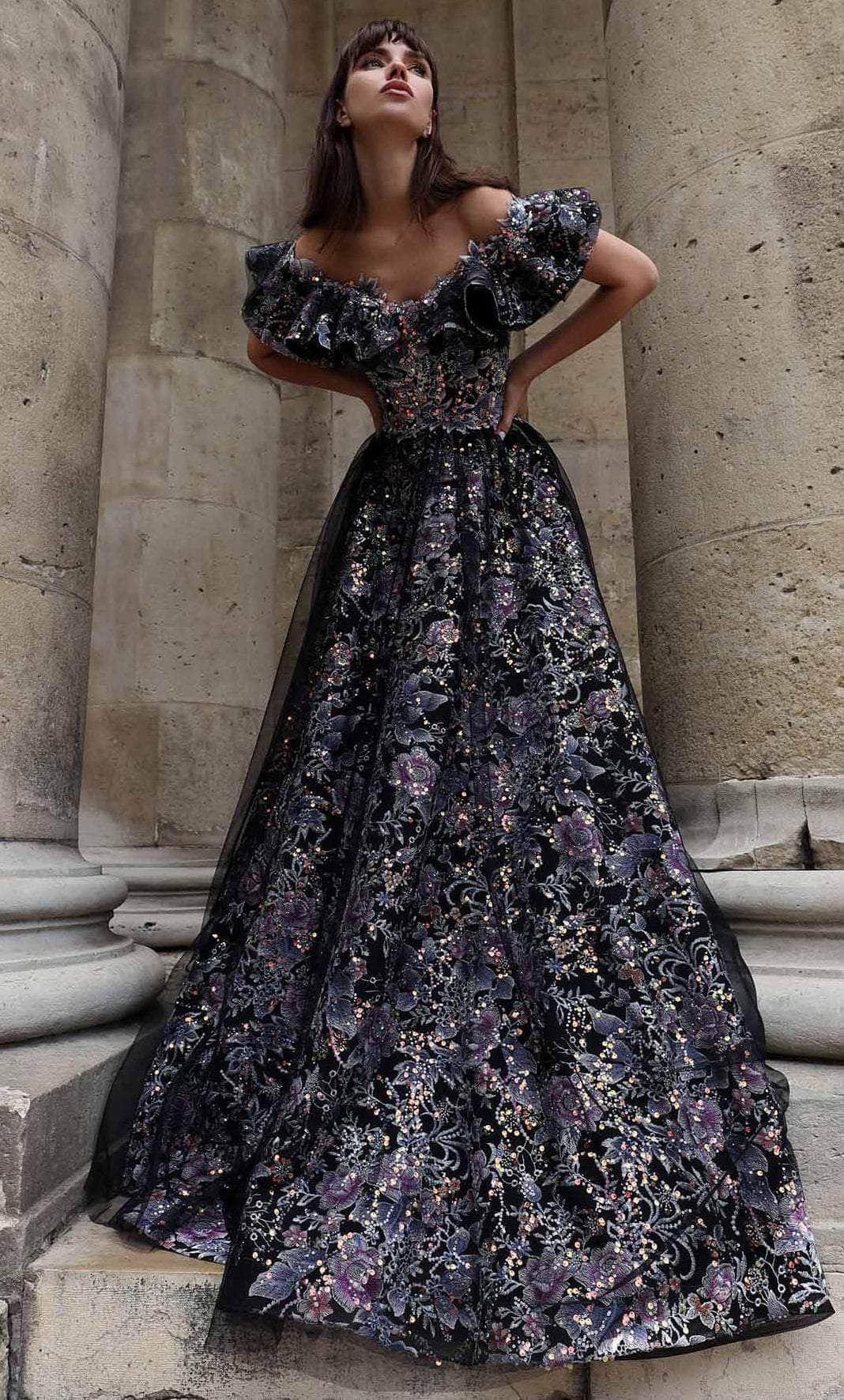 Image of MNM Couture K4018 - Off Shoulder Floral A-line Gown