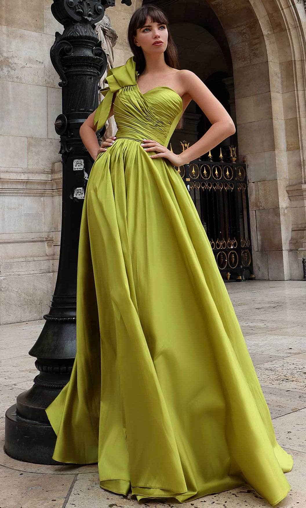 Image of MNM Couture K4026 - Ruched Bodice Bow Accented Prom Gown