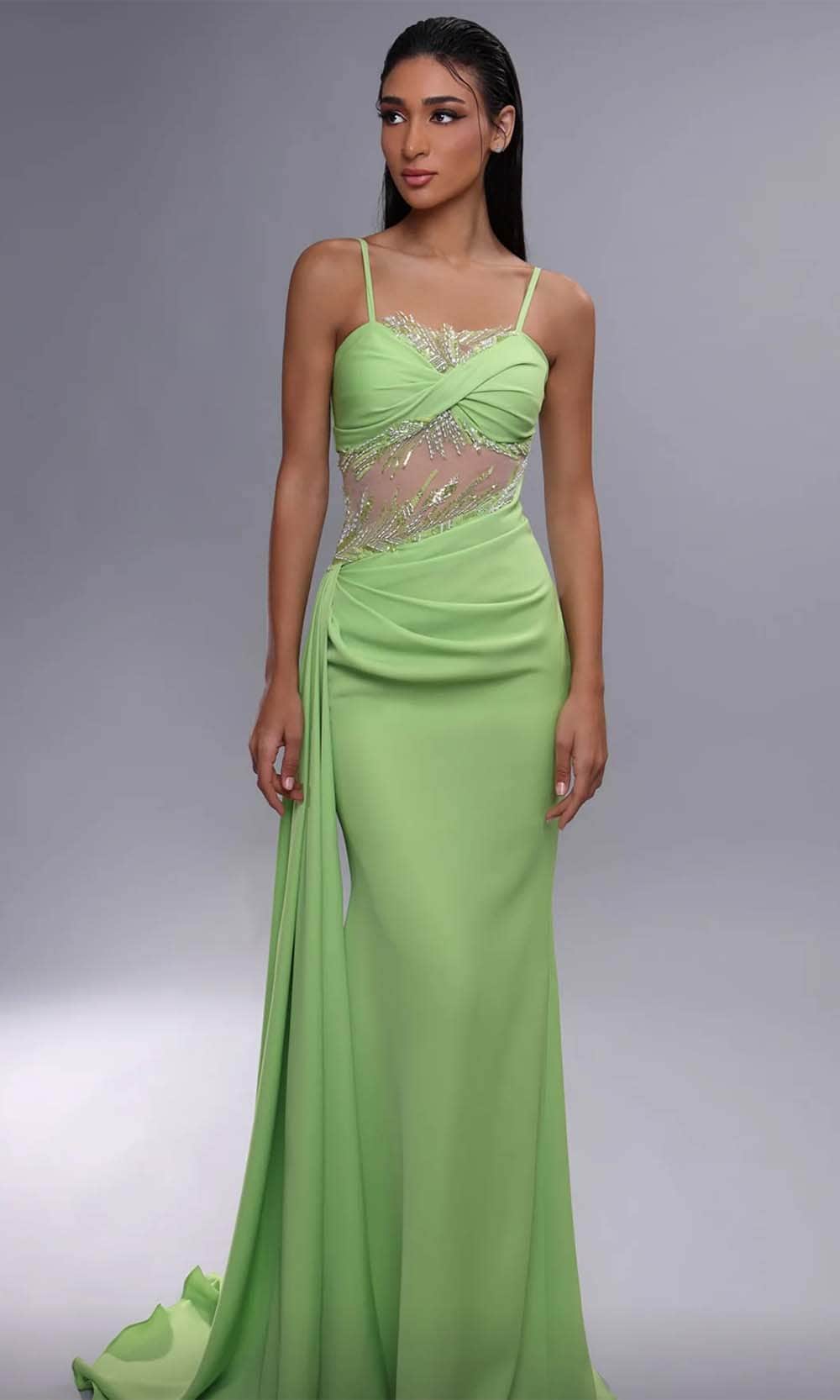 Image of MNM Couture K4081 - Illusion Midriff Evening Dress