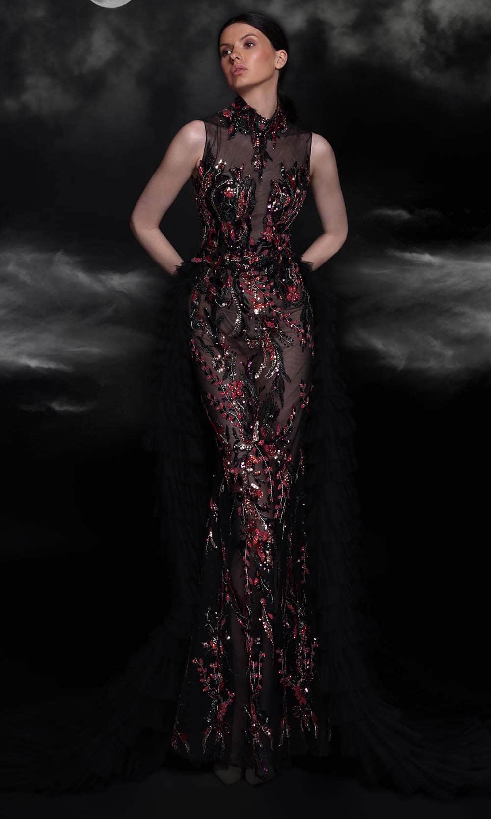 Image of MNM Couture K4099 - Sleeveless Beaded Illusion Evening Gown