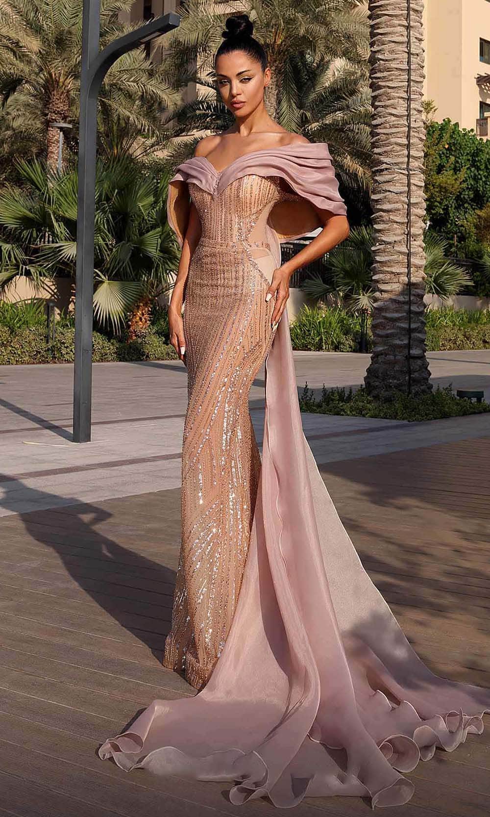 Image of MNM Couture K4138 - Cascading Beaded Evening Dress