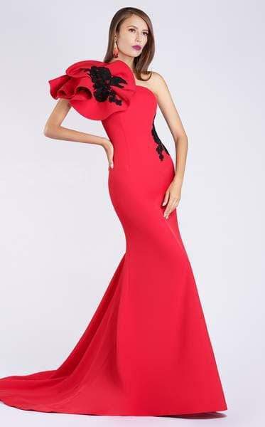 Image of MNM Couture - M0042 Embroidered Asymmetric Mermaid Dress With Train