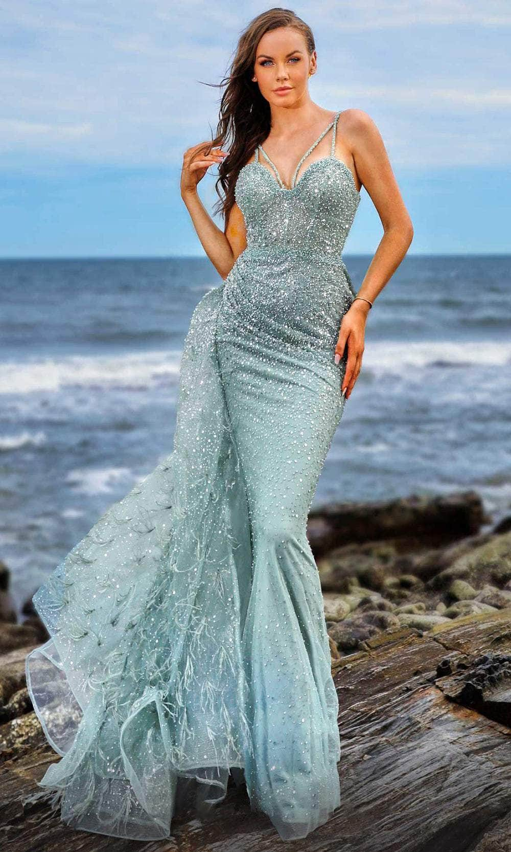 Image of MNM Couture M1050 - Strappy Beaded Evening Gown