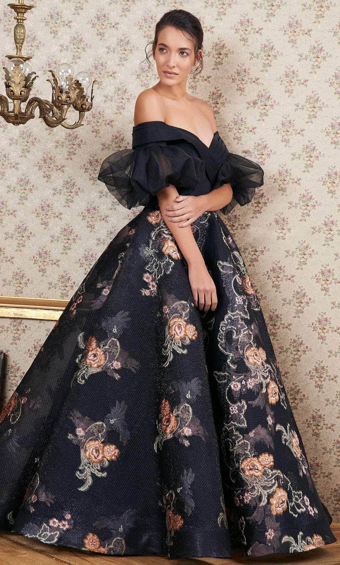 Image of MNM Couture N0354 - Sweetheart Off Shoulder Floral Gown