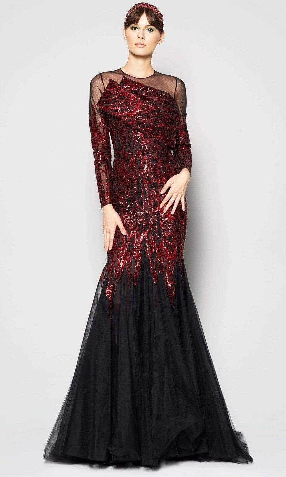 Image of MNM Couture - N0411 Illusion Sequined Trumpet Gown