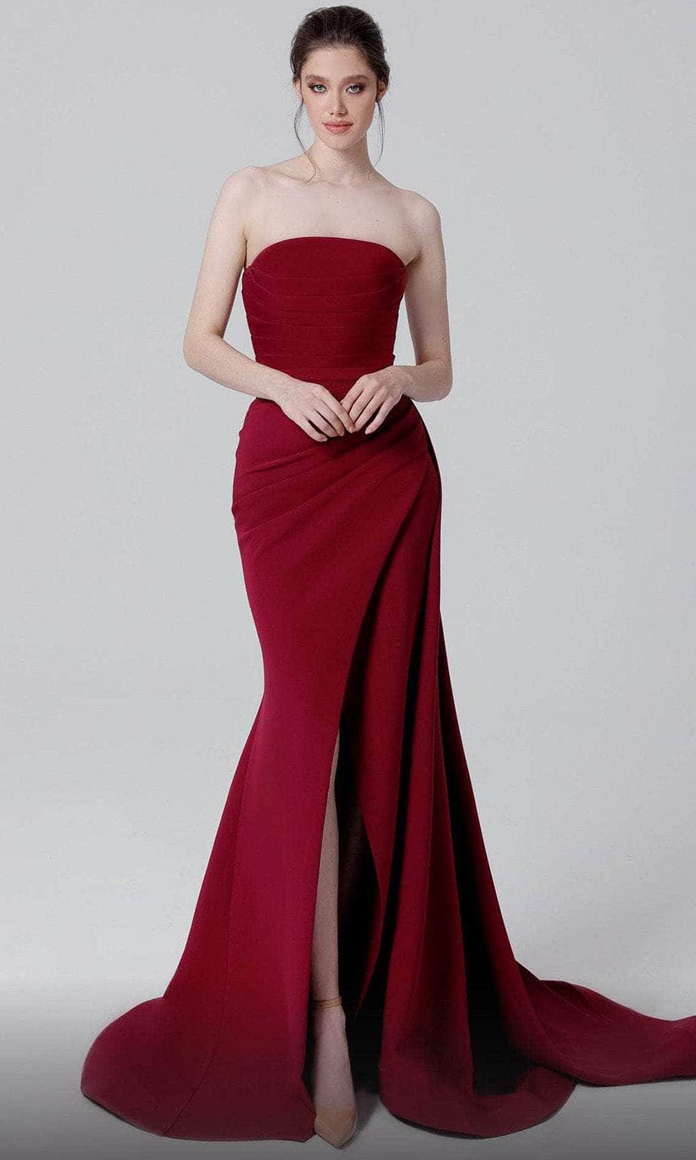 Image of MNM Couture N0464 - Strapless Wrap Slit Evening Dress