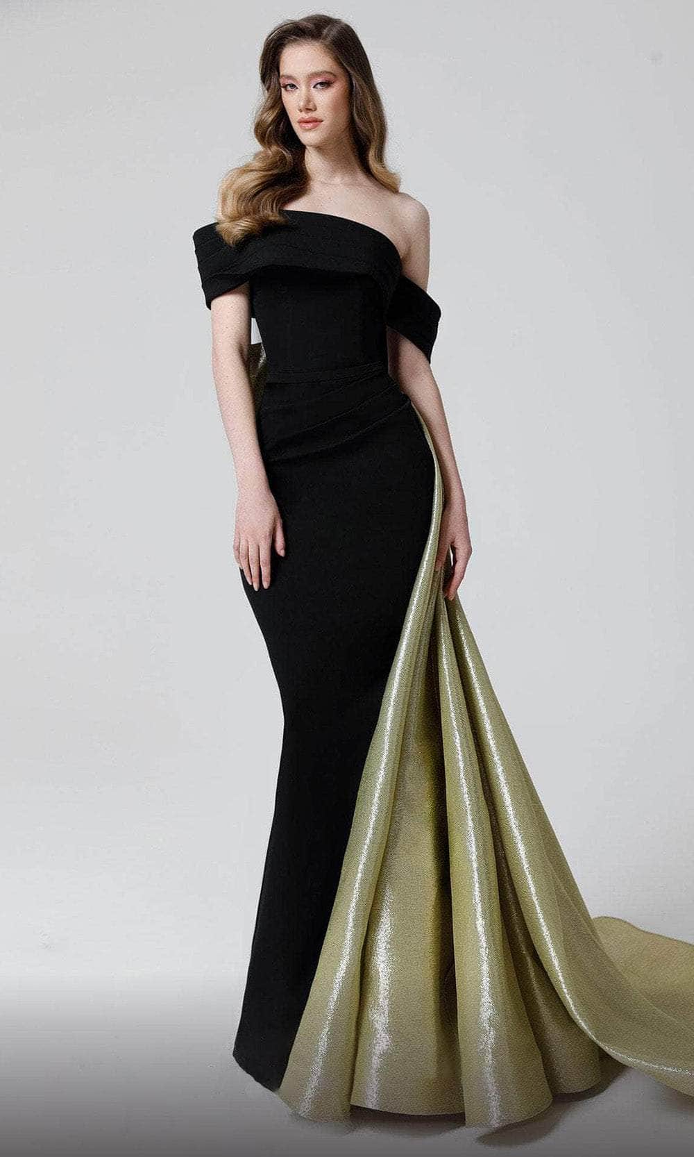 Image of MNM Couture N0466 - Off Shoulder Asymmetric Evening Gown