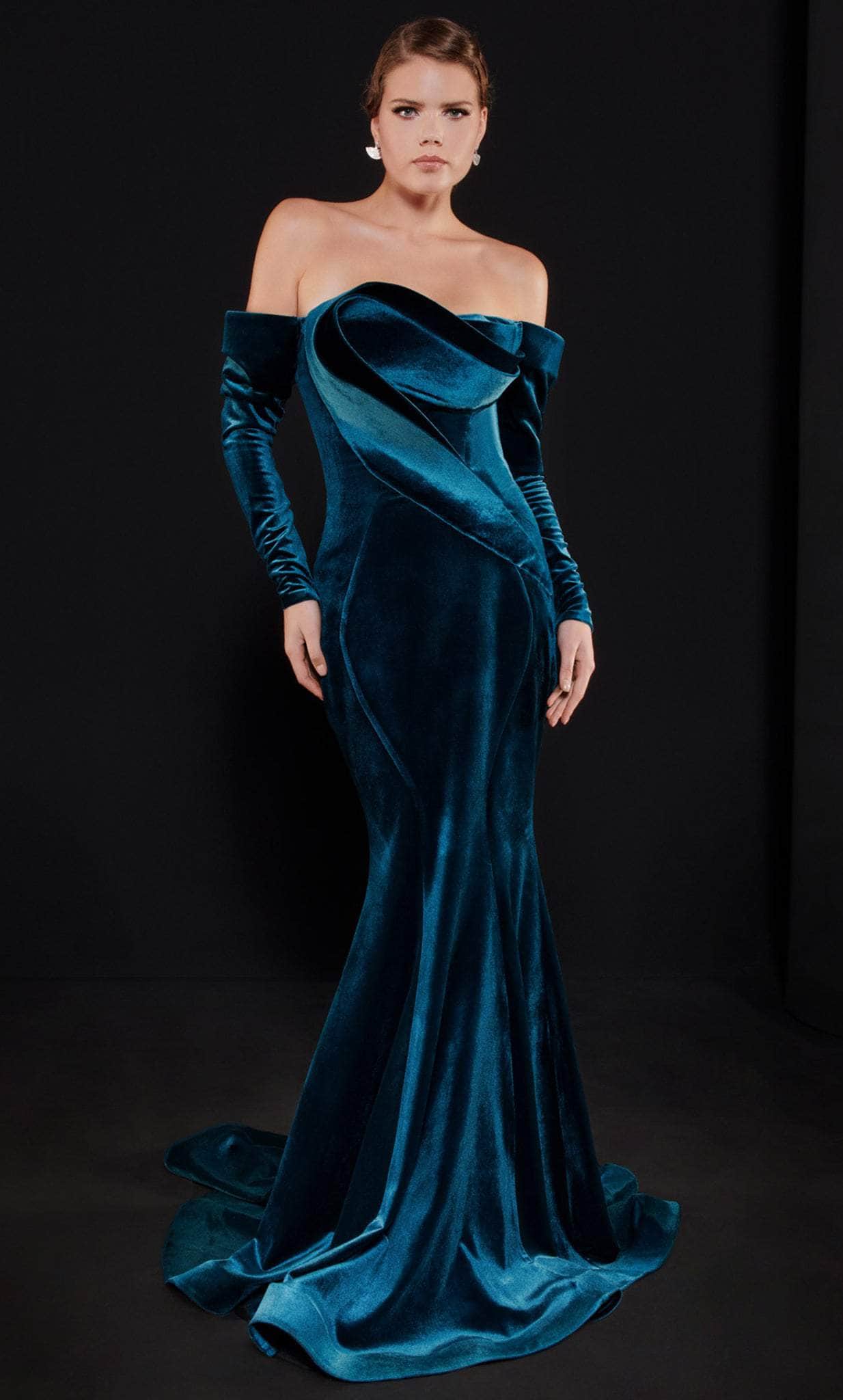 Image of MNM Couture N0522 - Long Sleeve Seamed Evening Gown