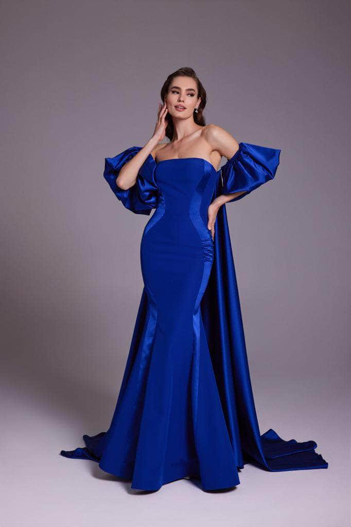 Image of MNM Couture N0526A - Crepe Satin Silk Gown with Overskirt