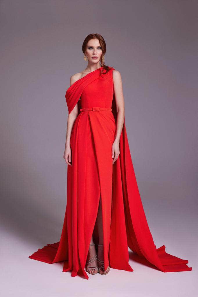 Image of MNM Couture N0551 - Asymmetric Crepe Gown with Cape