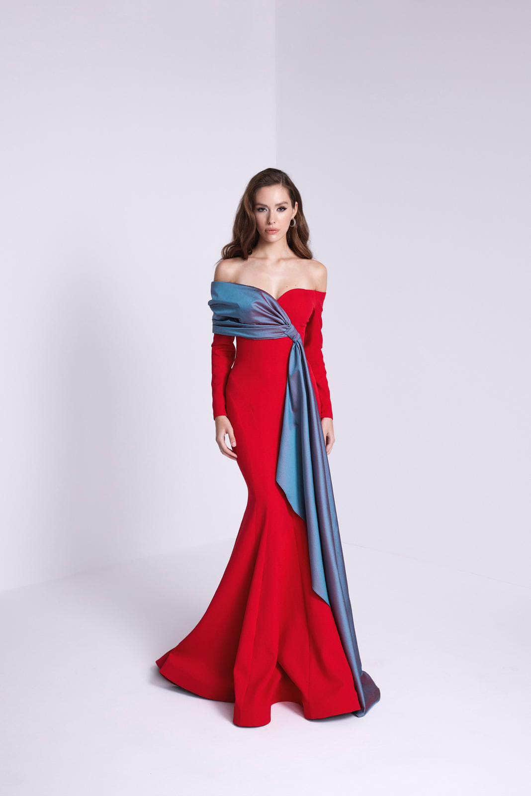 Image of MNM Couture N0561 - Draped Off Shoulder Evening Dress