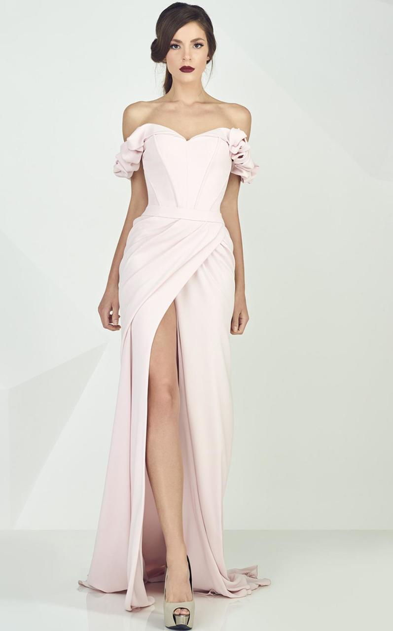 Image of MNM Couture - Ruffled Off-Shoulder Sleeve Sheath Dress G0665