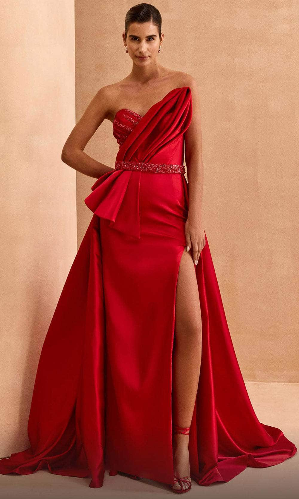 Image of MNM Couture V07353 - Draped V-Neck Evening Gown