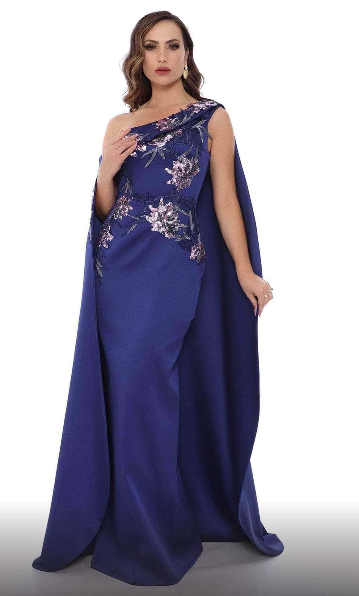 Image of MNM Couture V6265 - Caped Asymmetrical Formal Dress
