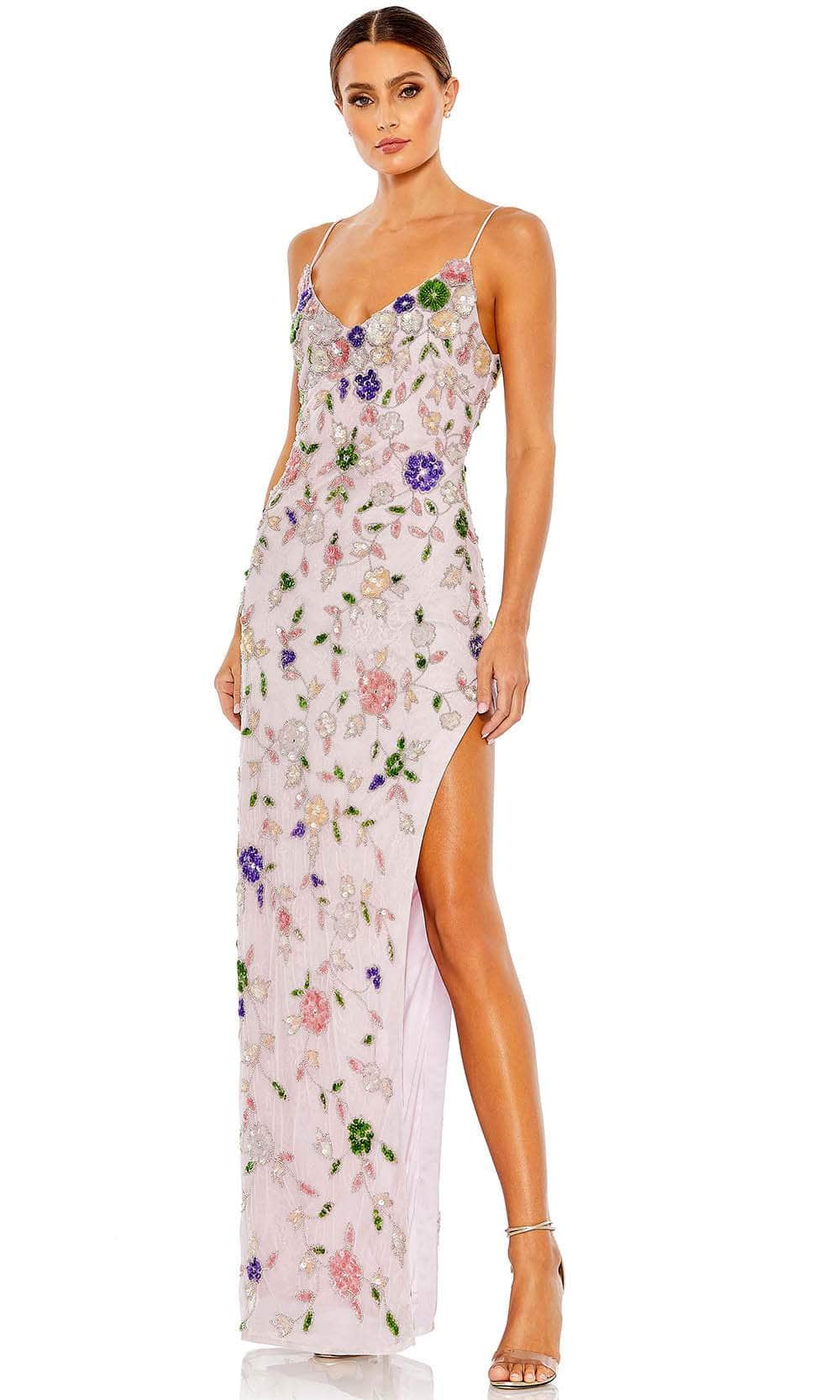 Image of Mac Duggal 10893 - V-Neck Floral Sequin Prom Dress
