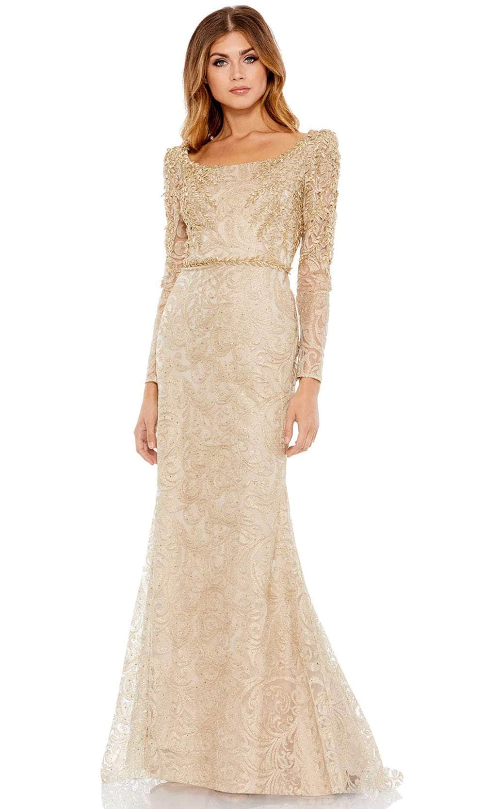 Image of Mac Duggal 11187 - Gold Leaf Appliqued Evening Gown