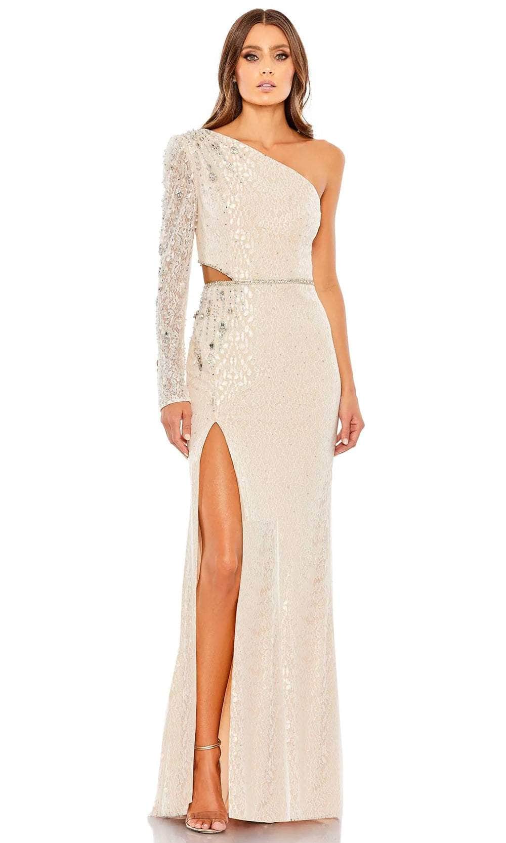 Image of Mac Duggal 11306 - Long Sleeve Asymmetric Lace Dress