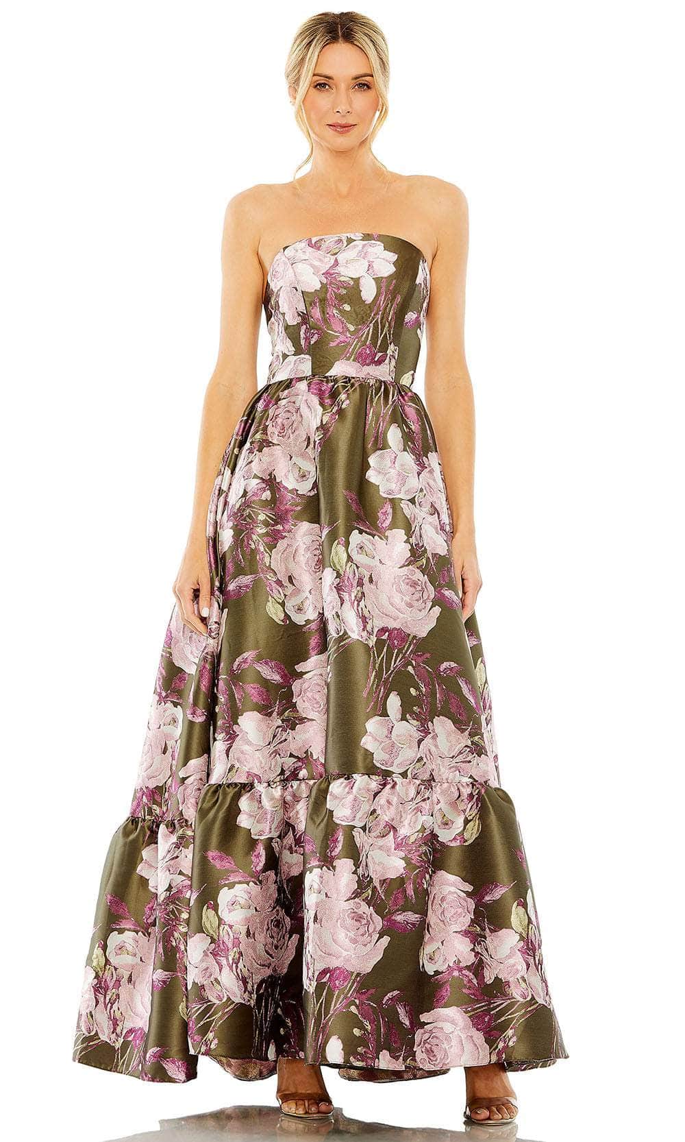 Image of Mac Duggal 11605 - Strapless Floral Brocade Evening Dress