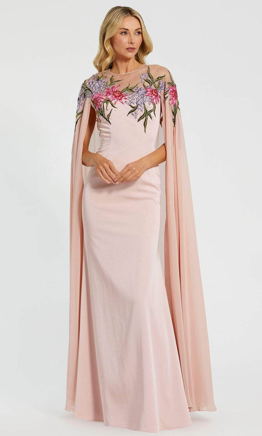 Image of Mac Duggal 11798 - Long Cape Embroidered Evening Gown