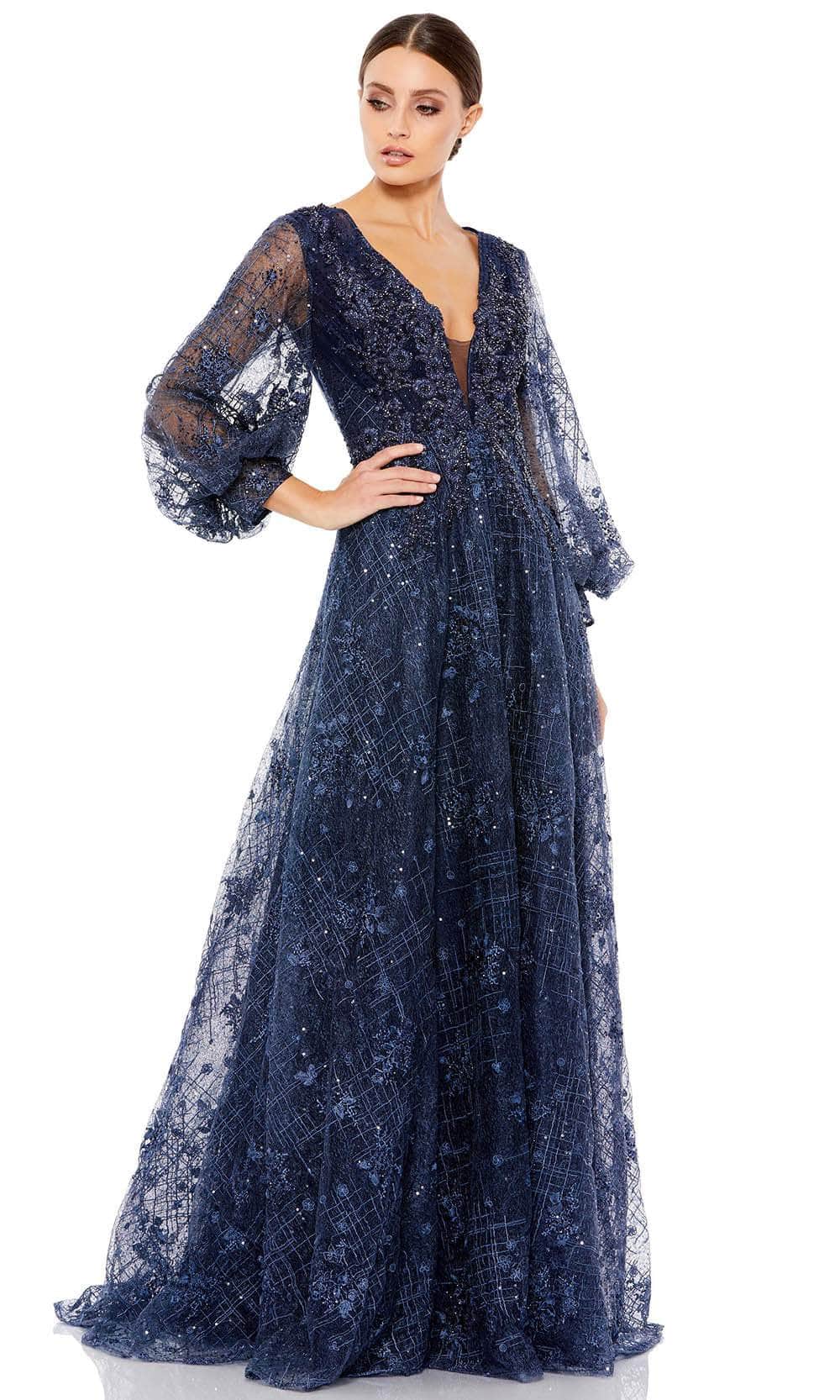 Image of Mac Duggal 20283 - Long Sleeves Plunging V-neck Long Gown