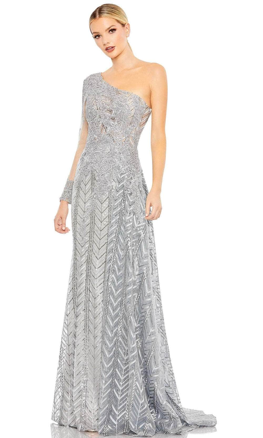 Image of Mac Duggal 20401 - Asymmetrical Long Sleeve A-Line Dress