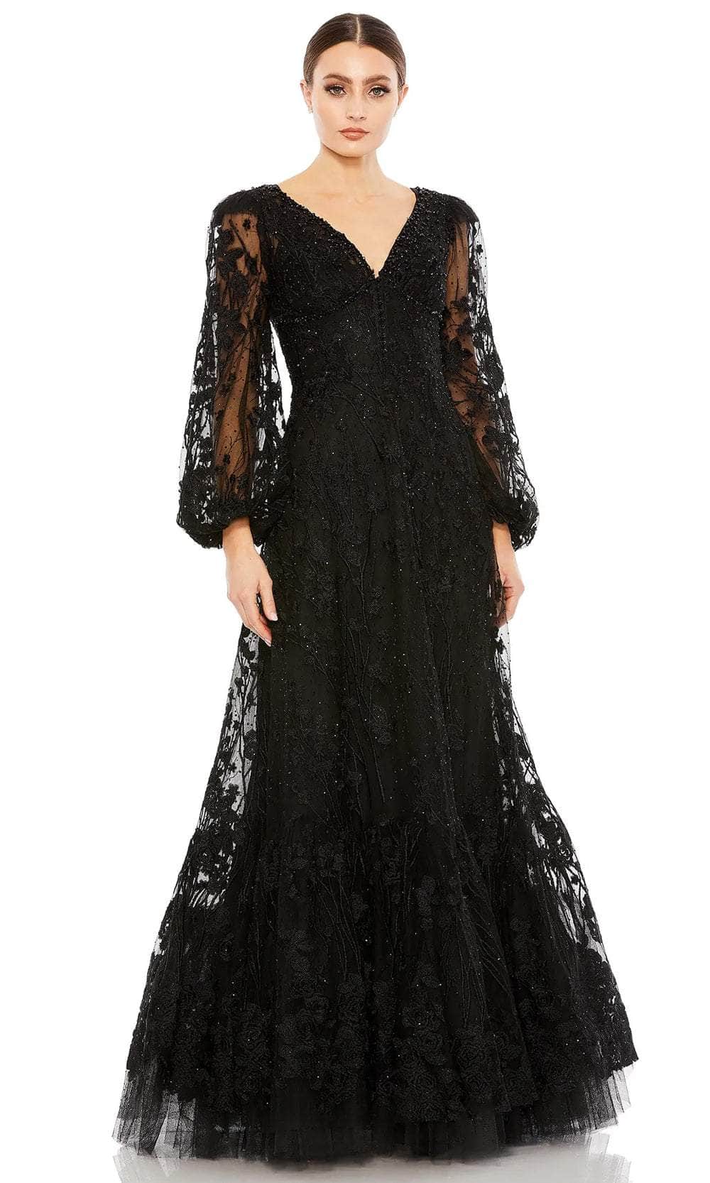Image of Mac Duggal 20430 - Long Puff Sleeve A-line Evening Gown
