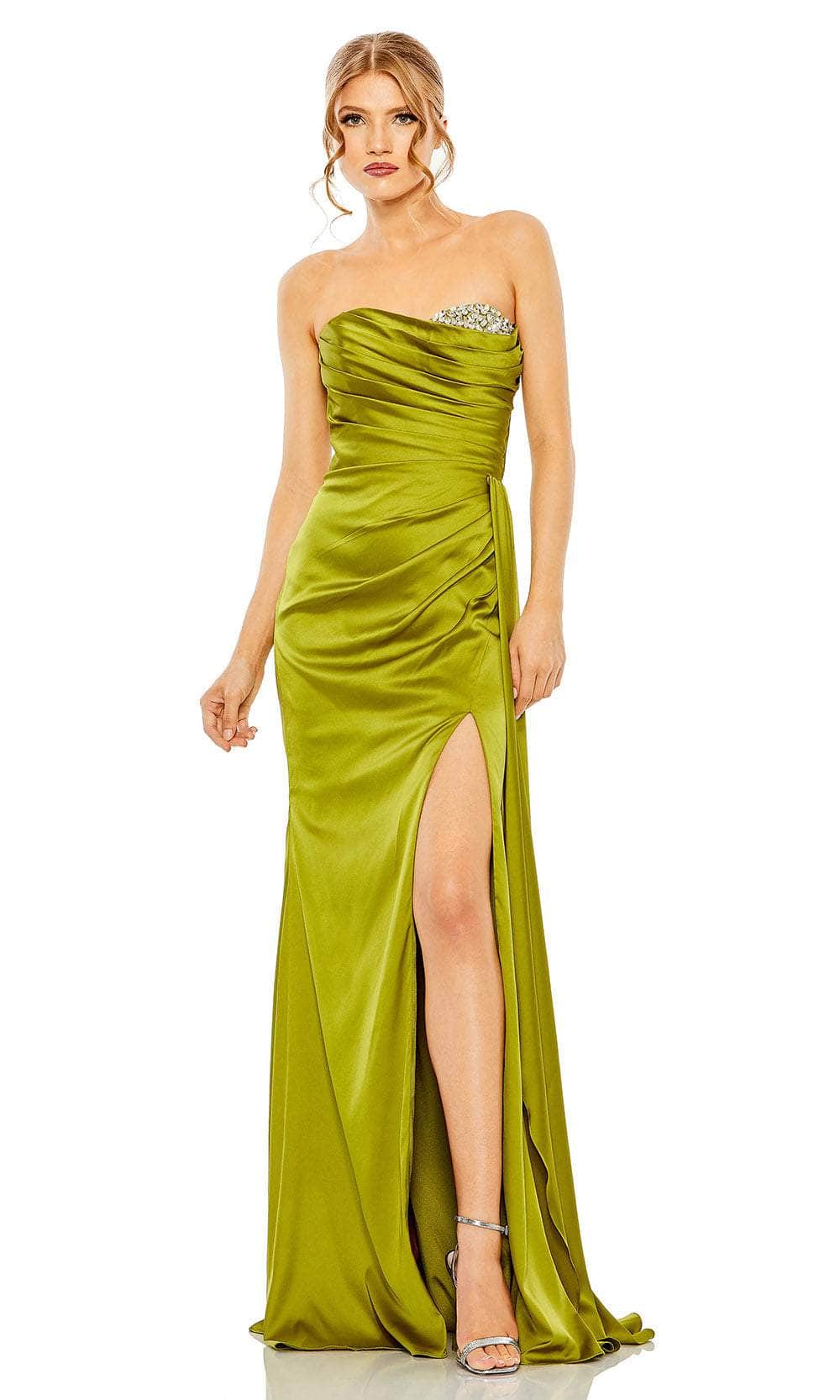 Image of Mac Duggal 2211 - Ruched Satin Classic Prom Gown with Slit