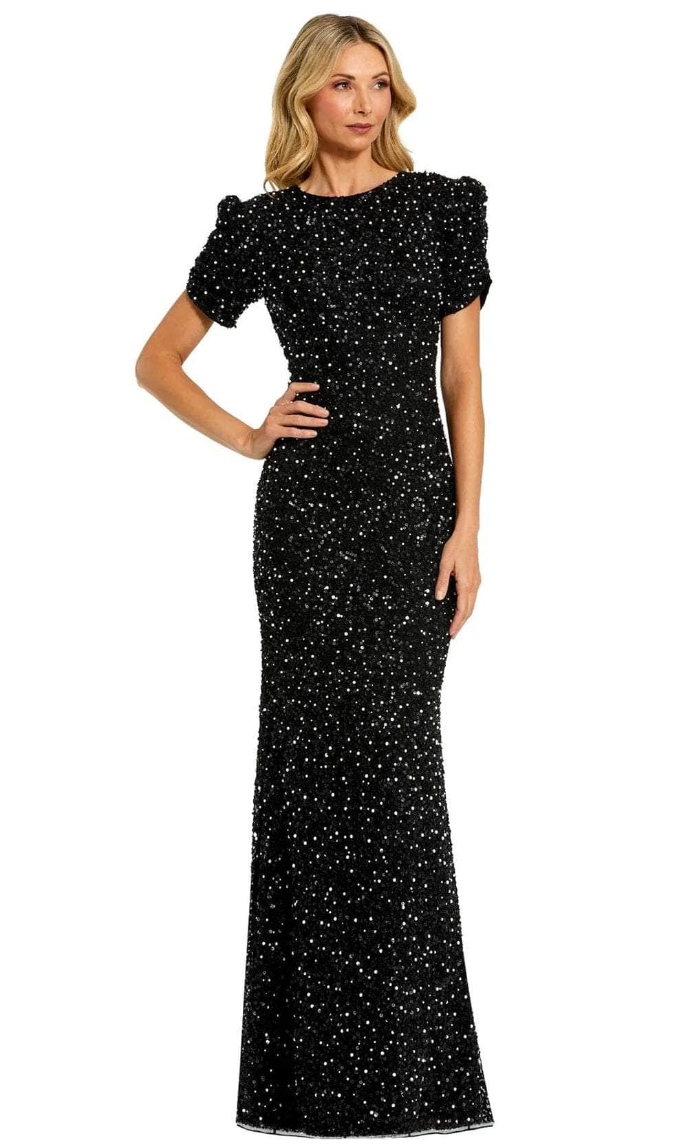 Image of Mac Duggal 24003 - Sequin Short Sleeve Evening Dress