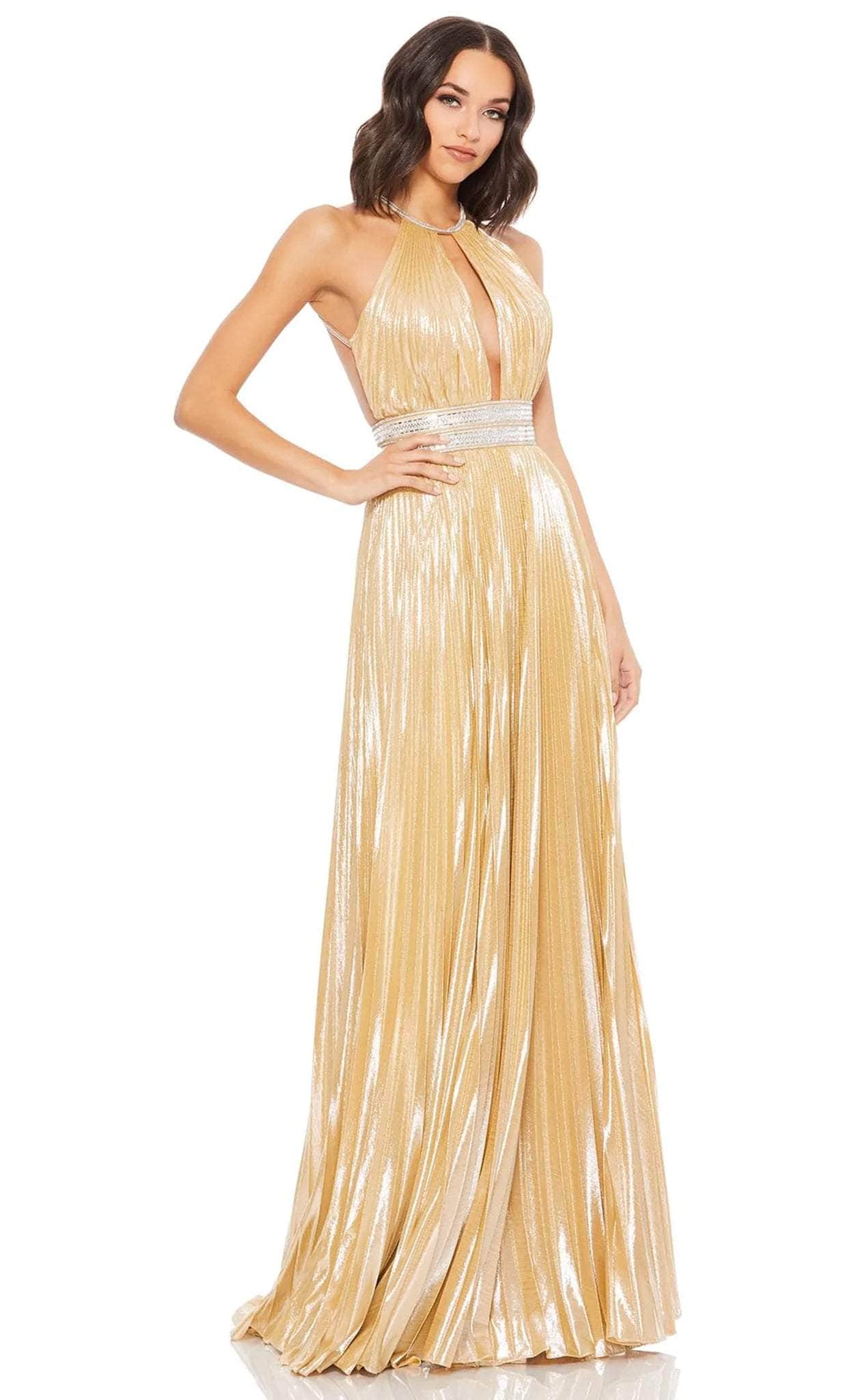 Image of Mac Duggal 30722 - Pleated Shiny Halter A-line Gown