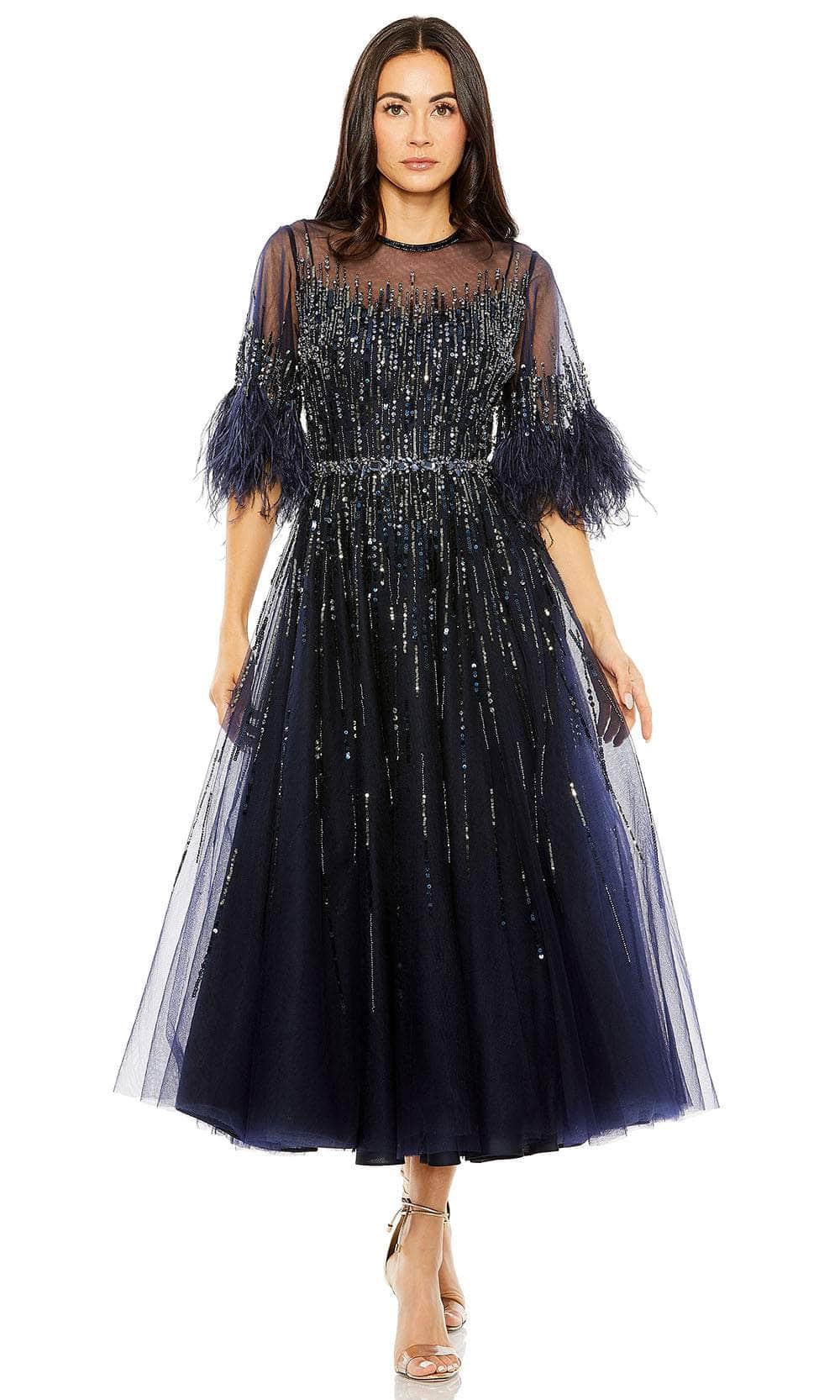Image of Mac Duggal 42097 - Feathered Illusion Sleeve Evening Dress