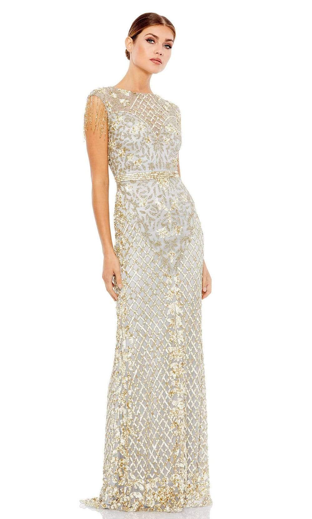 Image of Mac Duggal - 4908 Lattice Sequined Column Long Gown