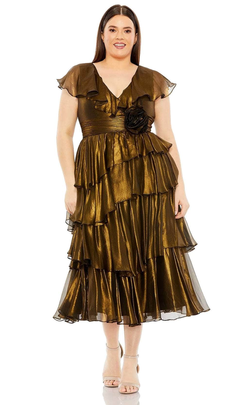 Image of Mac Duggal 49775W - Ruffled Tea-Length Evening Dress