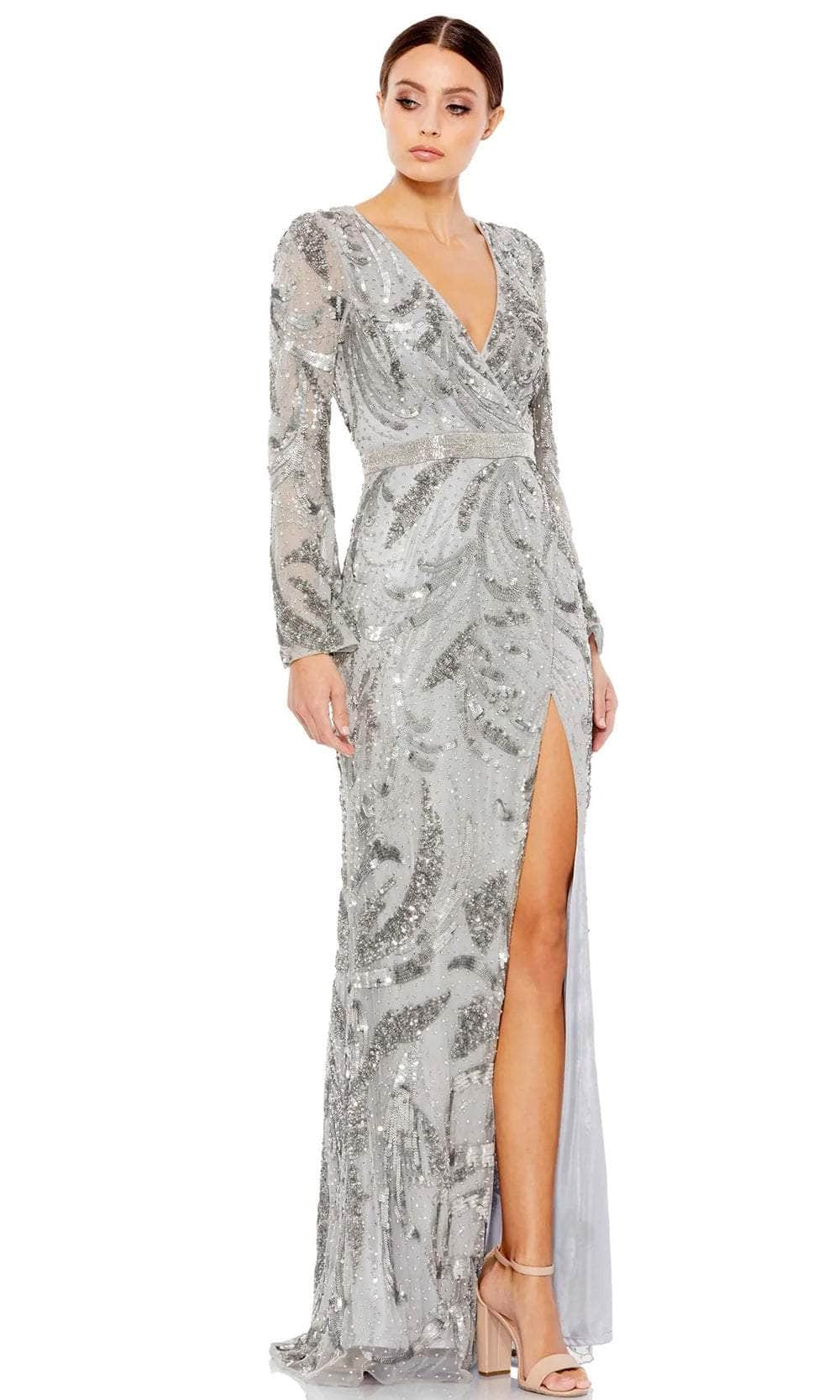 Image of Mac Duggal 5222 - Beaded Split Sleeve Evening Gown