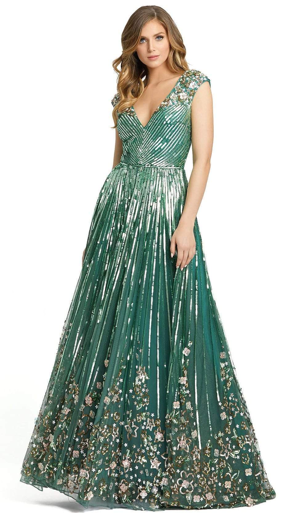 Image of Mac Duggal - 5223 3D Floral Accent Sequin Embellished A-Line Gown