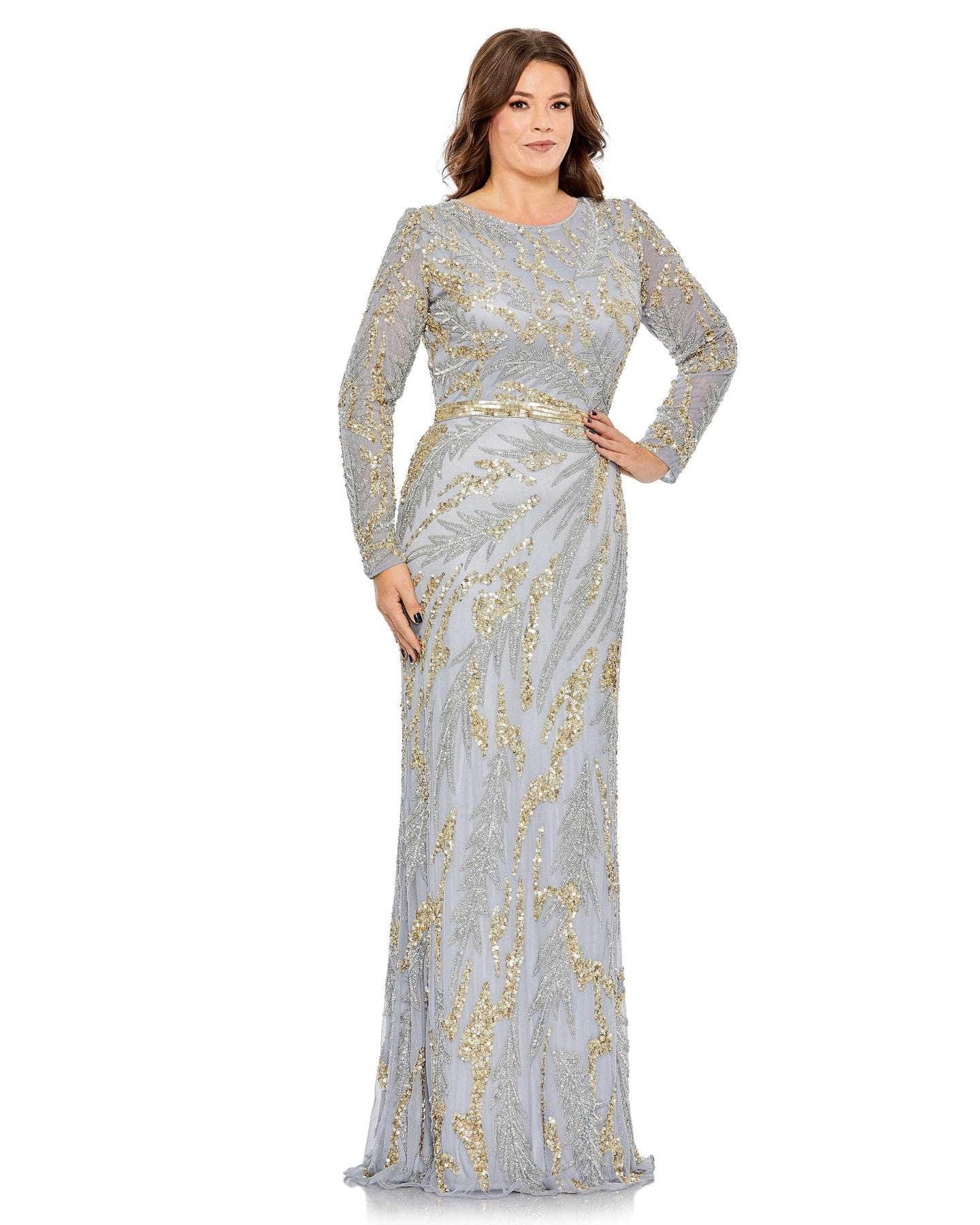 Image of Mac Duggal 5358 - Long Sleeve High Neckline Embellished Dress