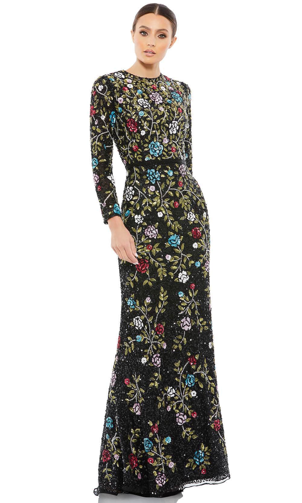 Image of Mac Duggal 5556 - Long Sleeve Floral Sequin Prom Gown