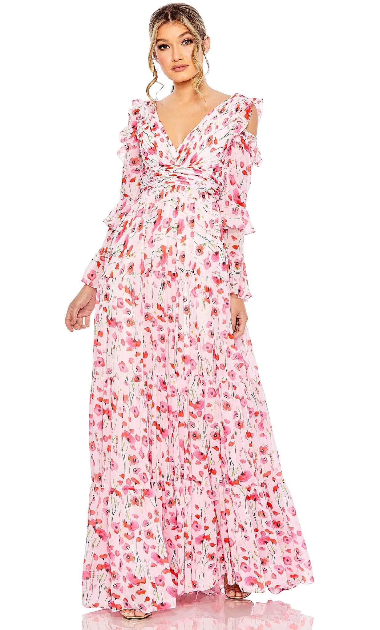 Image of Mac Duggal 55906 - Floral Print V-Neck Formal Dress