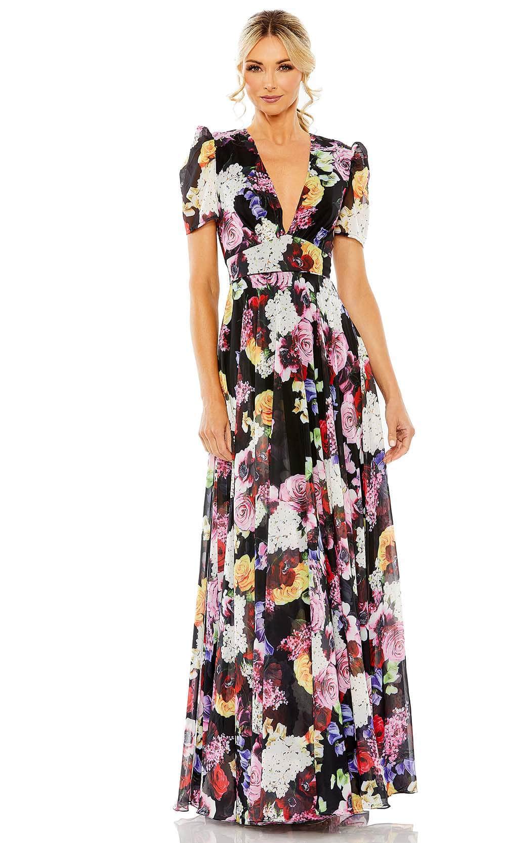 Image of Mac Duggal 55933 - Plunging Floral Print Formal Gown