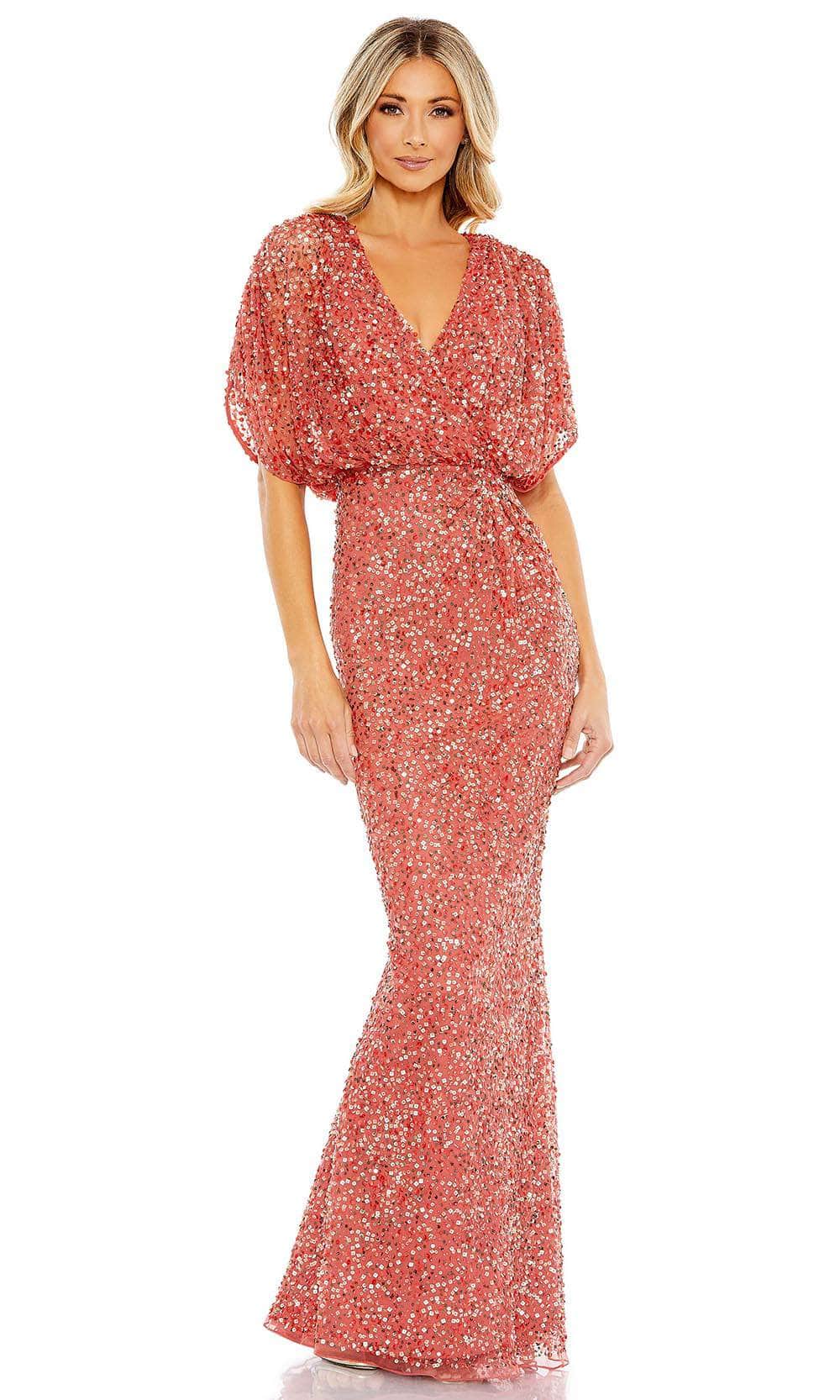 Image of Mac Duggal 5640 - Draped Sleeve Sequin Evening Dress