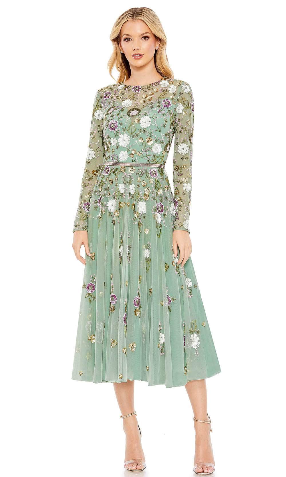 Image of Mac Duggal 5716 - Floral Beaded A-Line Midi Dress