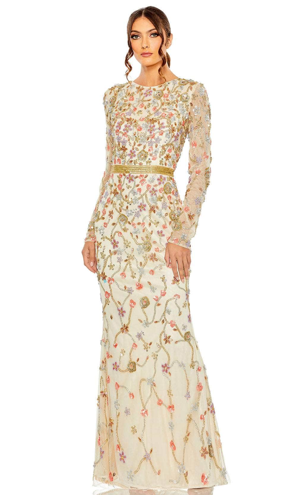 Image of Mac Duggal 6016 - Long Sleeve Bead Embellished Long Dress