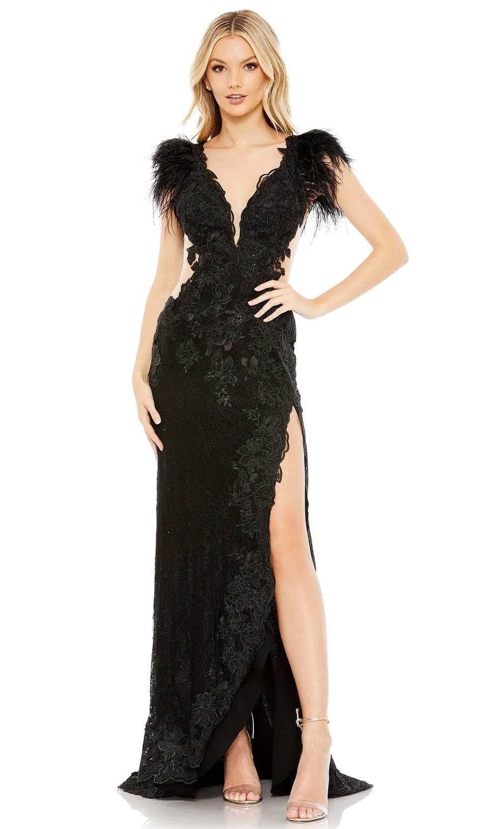 Image of Mac Duggal 67782 - Feather and Floral Evening Gown